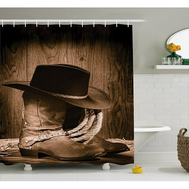 60//72/" Wild Western Rodeo Cowboy Waterproof Fabric Bath Shower Curtain /&Mat/&Hook